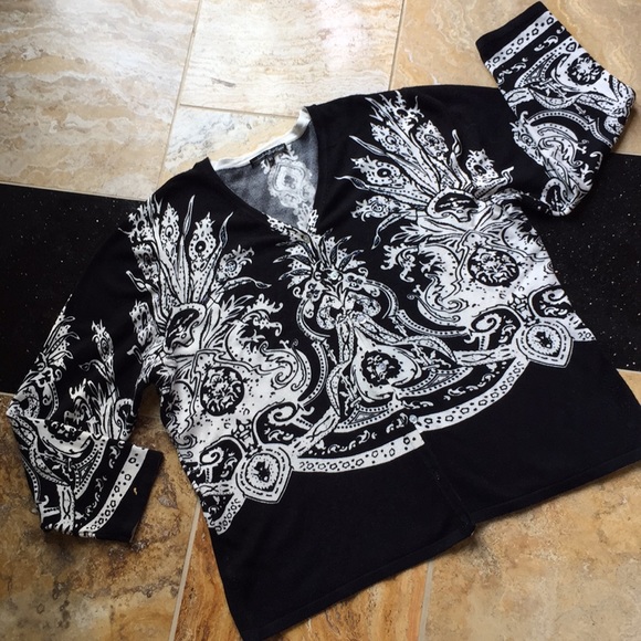 Pierri New York plus VNeck B&W washable cardi - Picture 1 of 8